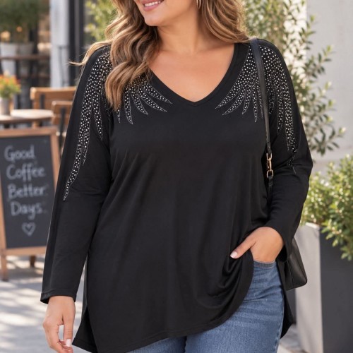 Plus Size Μπλούζα Υπερμέγεθος Μαύρο Στρας
