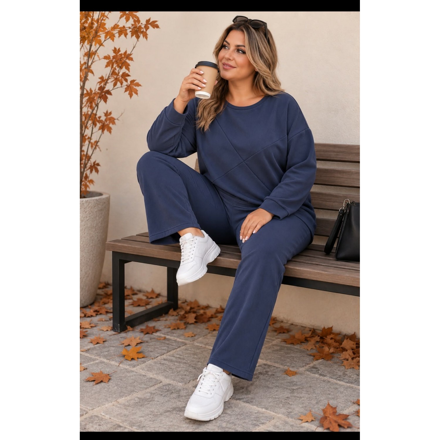Plus Size Σετ Diagonal Μπλε
