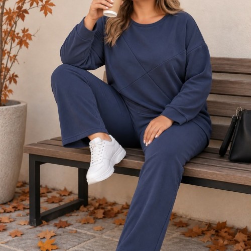 Plus Size Σετ Diagonal Μπλε