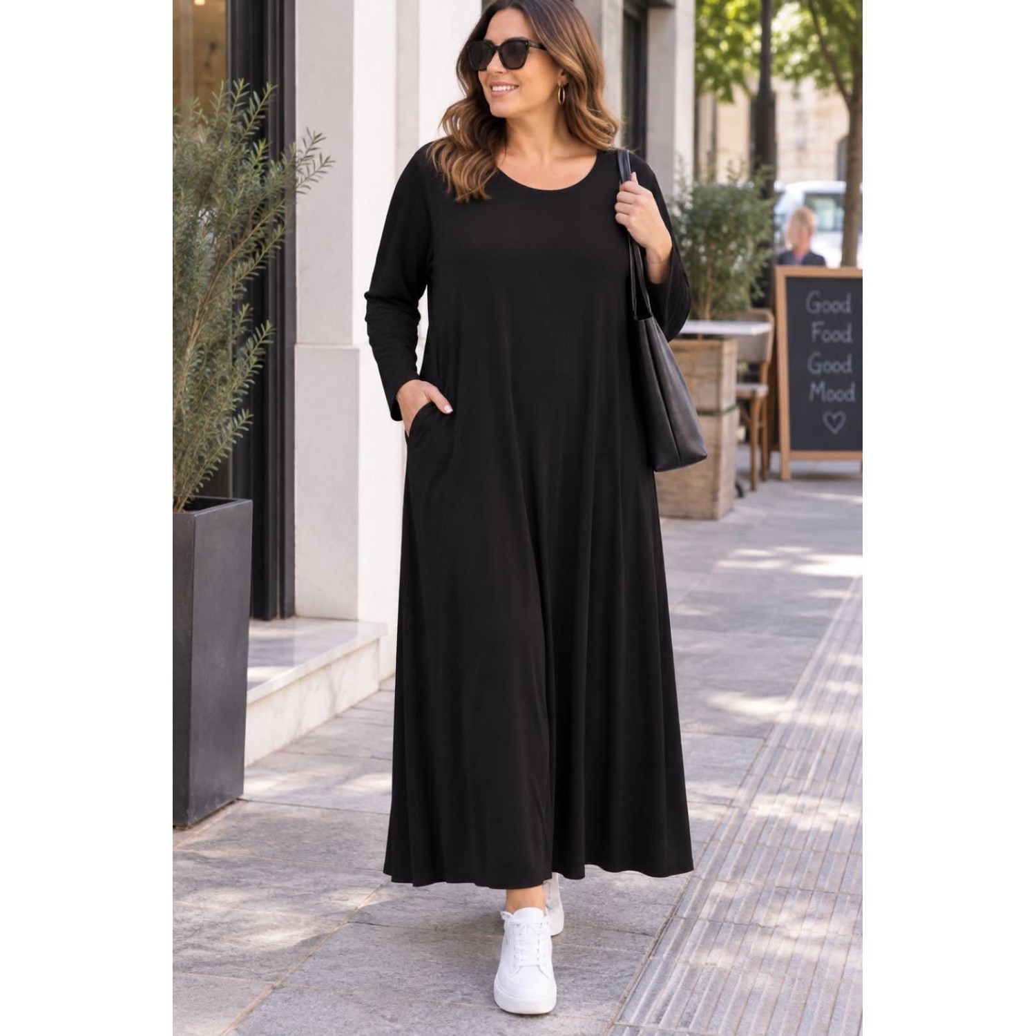 Plus Size Φόρεμα Ελαστικό Μαυρό