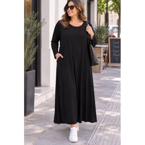 Plus Size Φόρεμα Ελαστικό Μαυρό