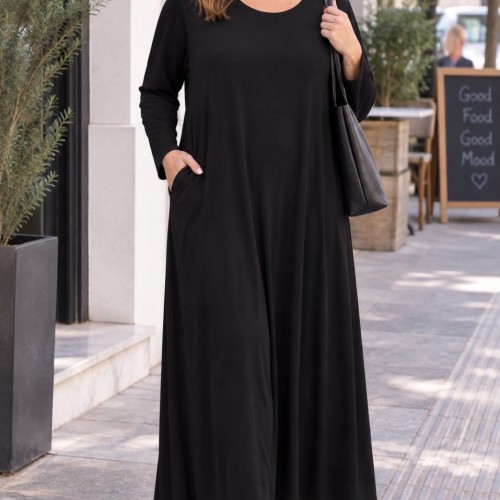 Plus Size Φόρεμα Ελαστικό Μαυρό