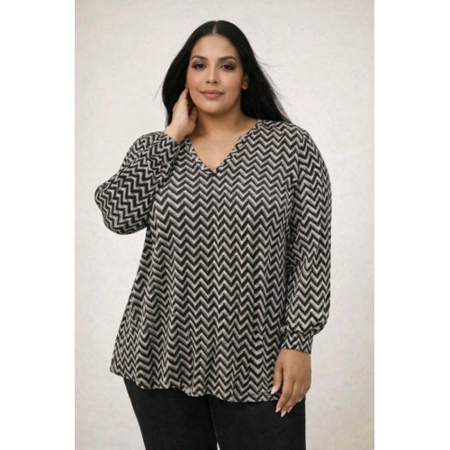 Plus Size Μπλούζα Basic Πλεκτή Καφέ Γκρι