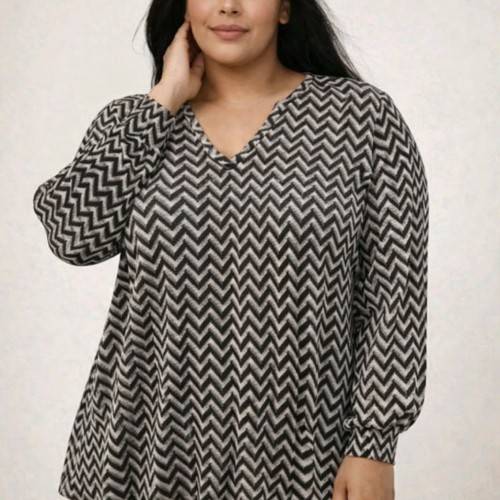 Plus Size Μπλούζα Basic Πλεκτή Καφέ Γκρι