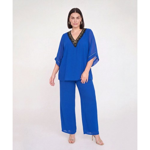 Plus Size Μπλούζα Μουσελίνα Με V Ρουά
