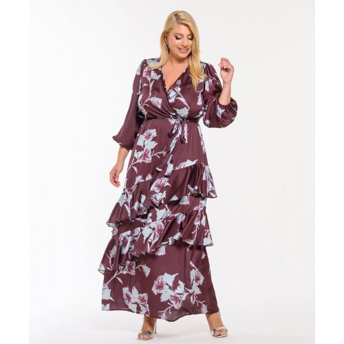 Plus Size Φόρεμα Σατέν Μπορντό Σιέλ