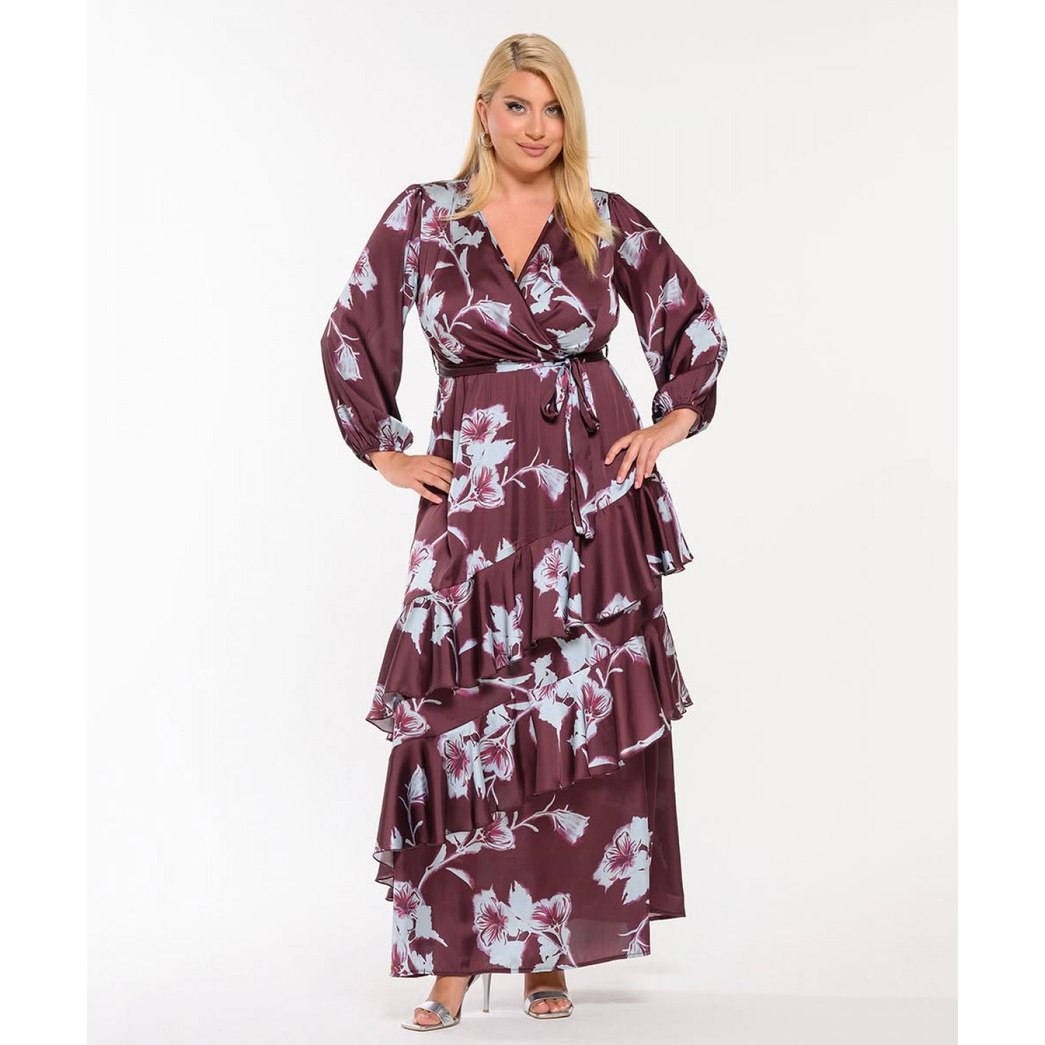 Plus Size Φόρεμα Σατέν Μπορντό Σιέλ