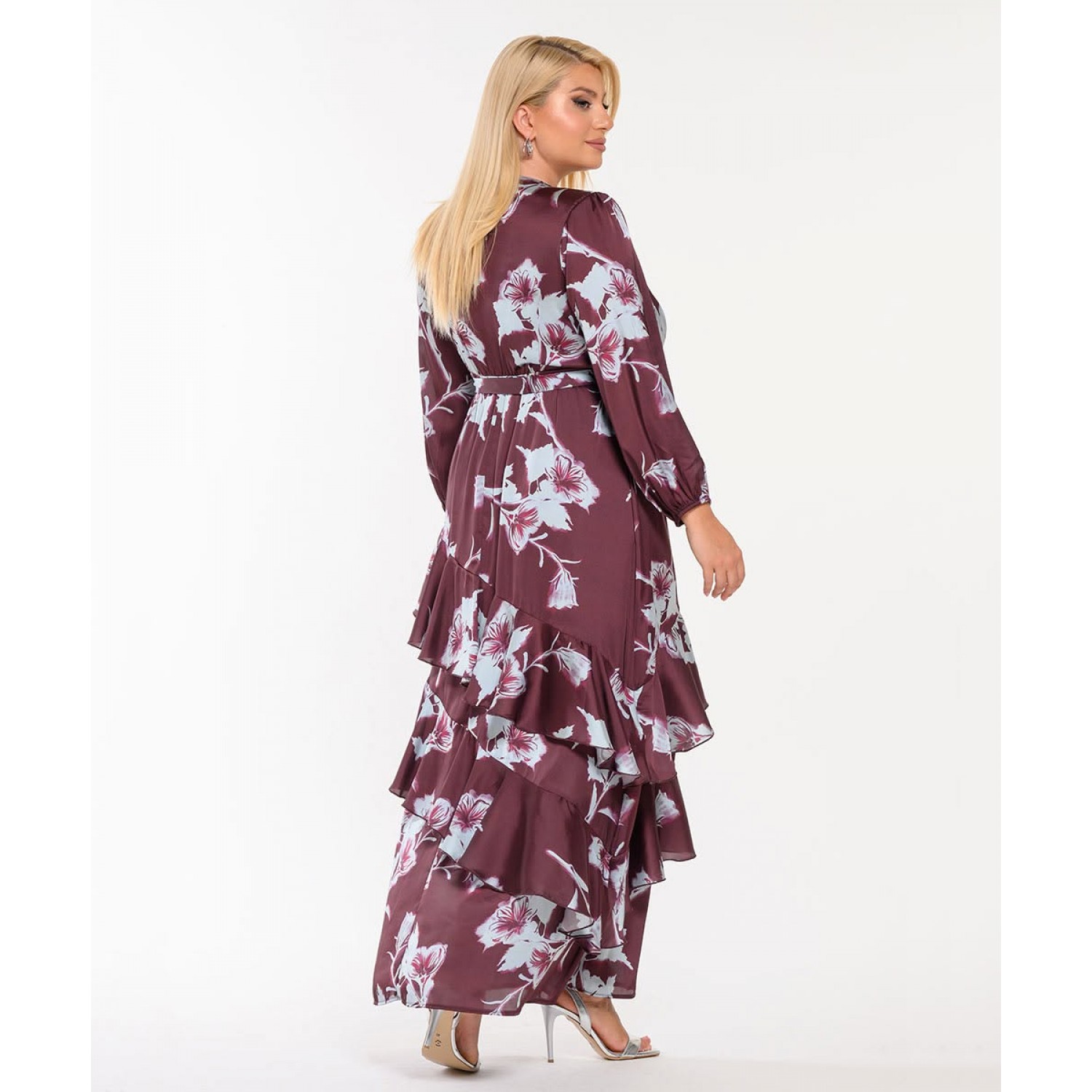 Plus Size Φόρεμα Σατέν Μπορντό Σιέλ