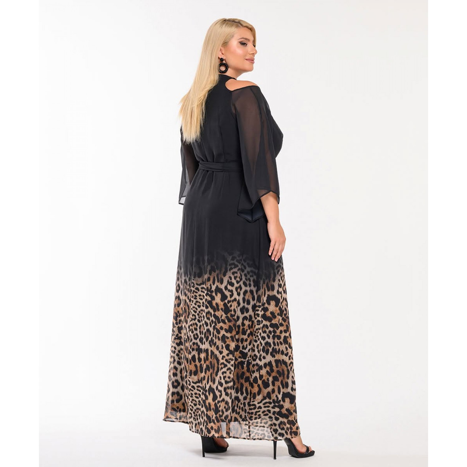 Plus Size Φόρεμα Μουσελίνα Μαύρο Animal