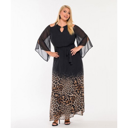 Plus Size Φόρεμα Μουσελίνα Μαύρο Animal
