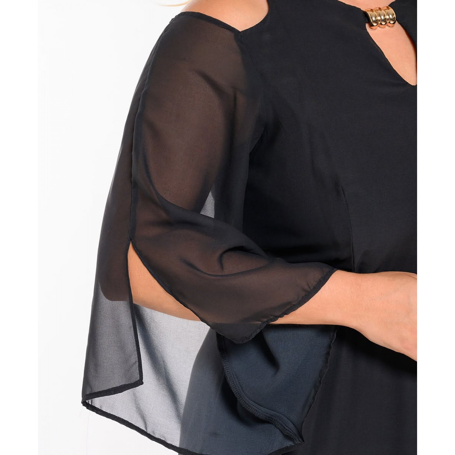 Plus Size Φόρεμα Μουσελίνα Μαύρο Animal
