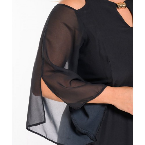 Plus Size Φόρεμα Μουσελίνα Μαύρο Animal