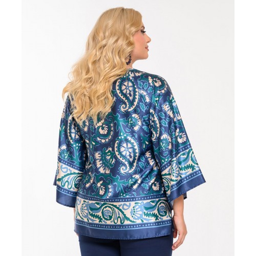 Plus Size Μπλούζα Satin Print Μπλε