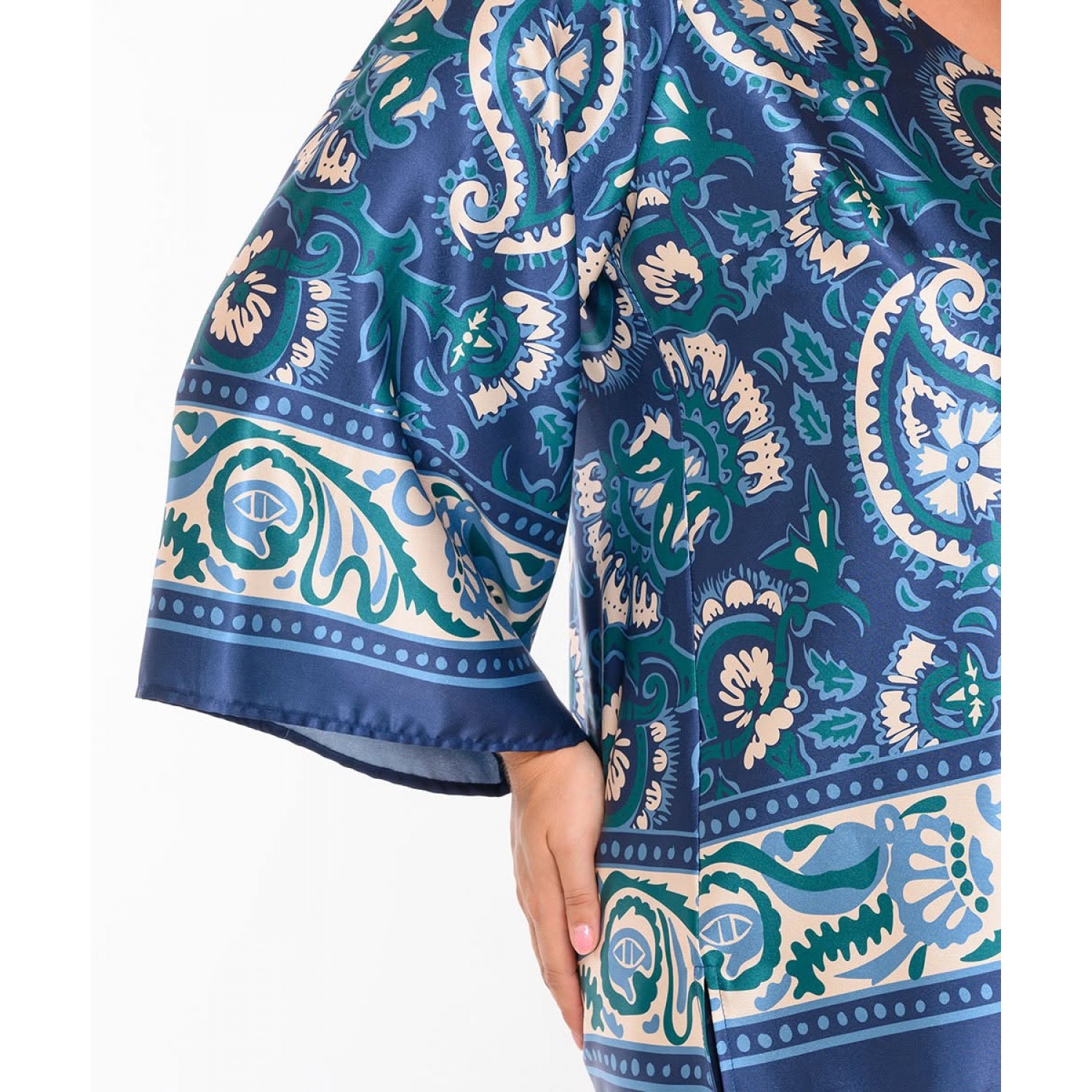 Plus Size Μπλούζα Satin Print Μπλε