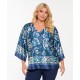 Plus Size Μπλούζα Satin Print Μπλε