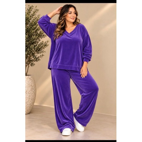 Plus Size Φόρμα Βελουτέ Μωβ