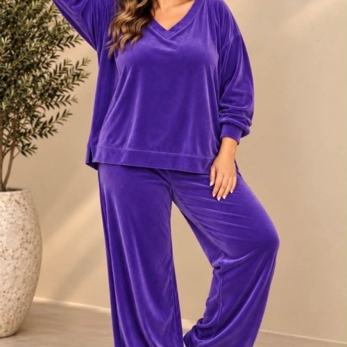 Plus Size Φόρμα Βελουτέ Μωβ