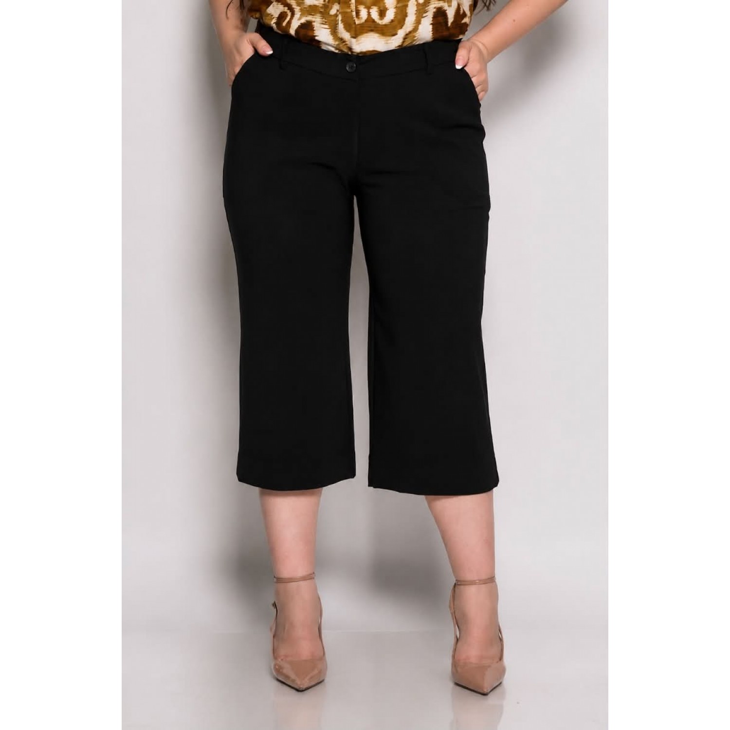 Plus Size Παντελόνι Βερμούδα Μαύρο