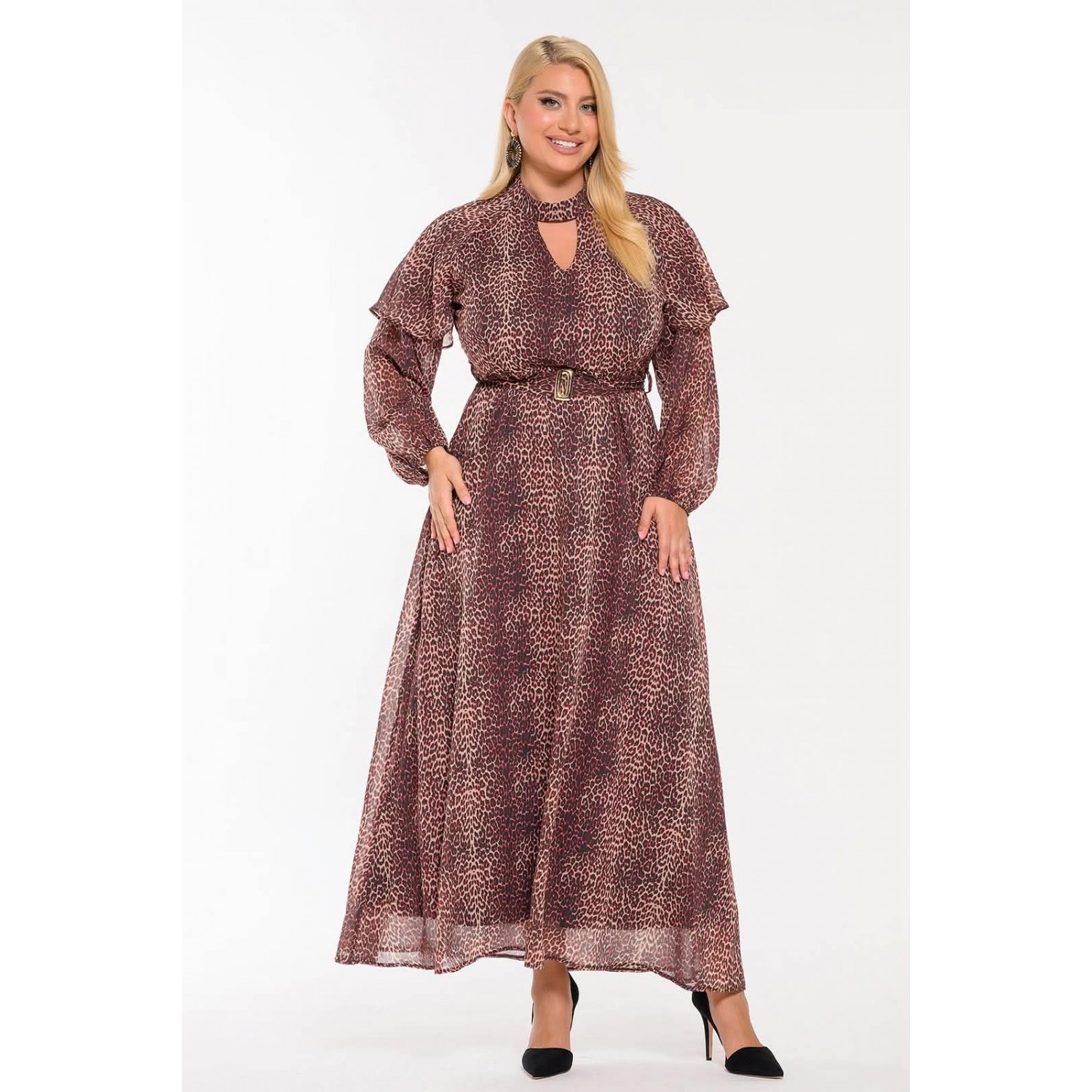 Plus Size Φόρεμα Μουσελίνα Animal Print