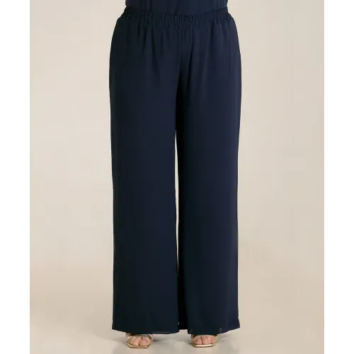Plus Size Παντελόνα διπλή μουσελίνα μπλε