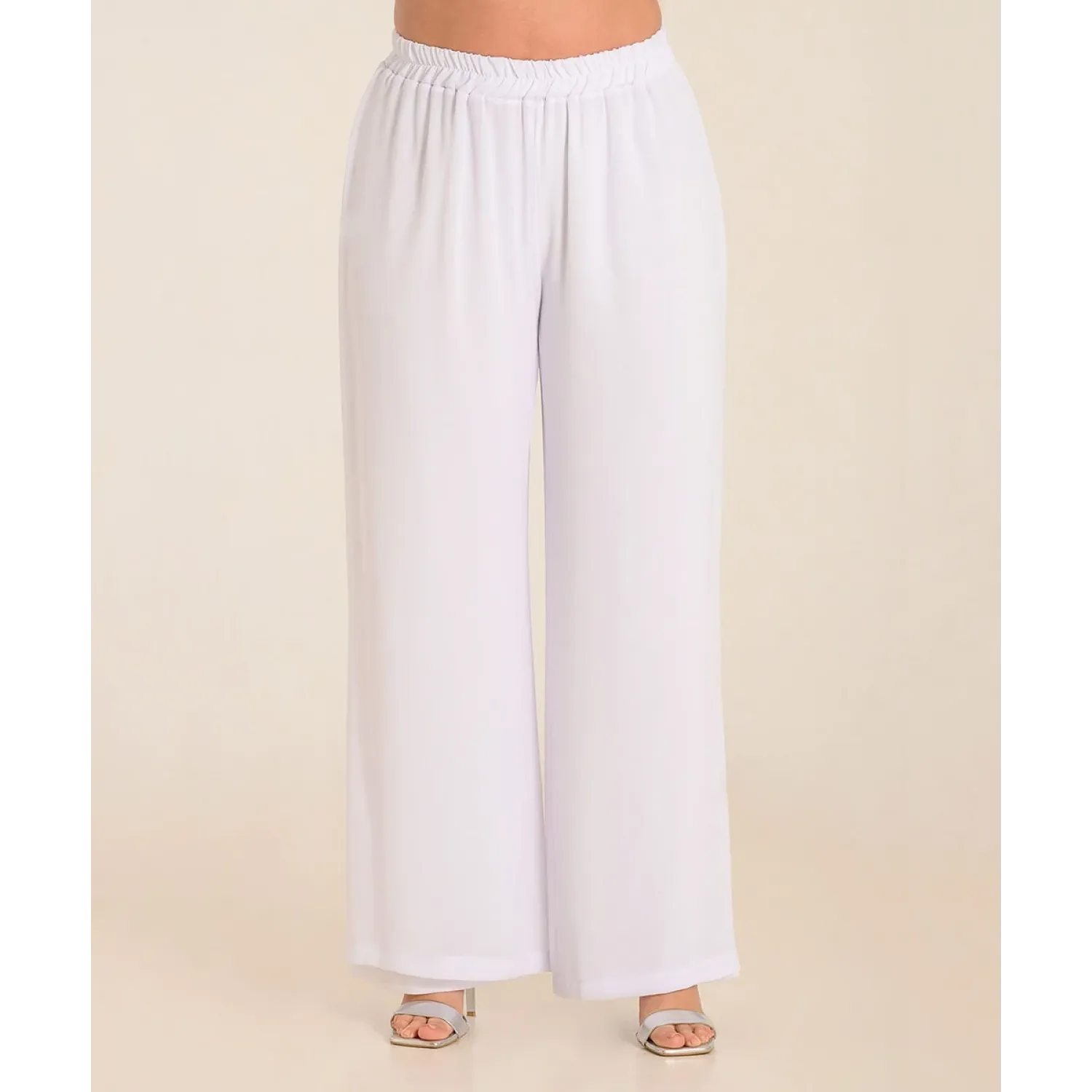 Plus Size Παντελόνα διπλή μουσελίνα λευκό