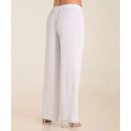 Plus Size Παντελόνα διπλή μουσελίνα λευκό