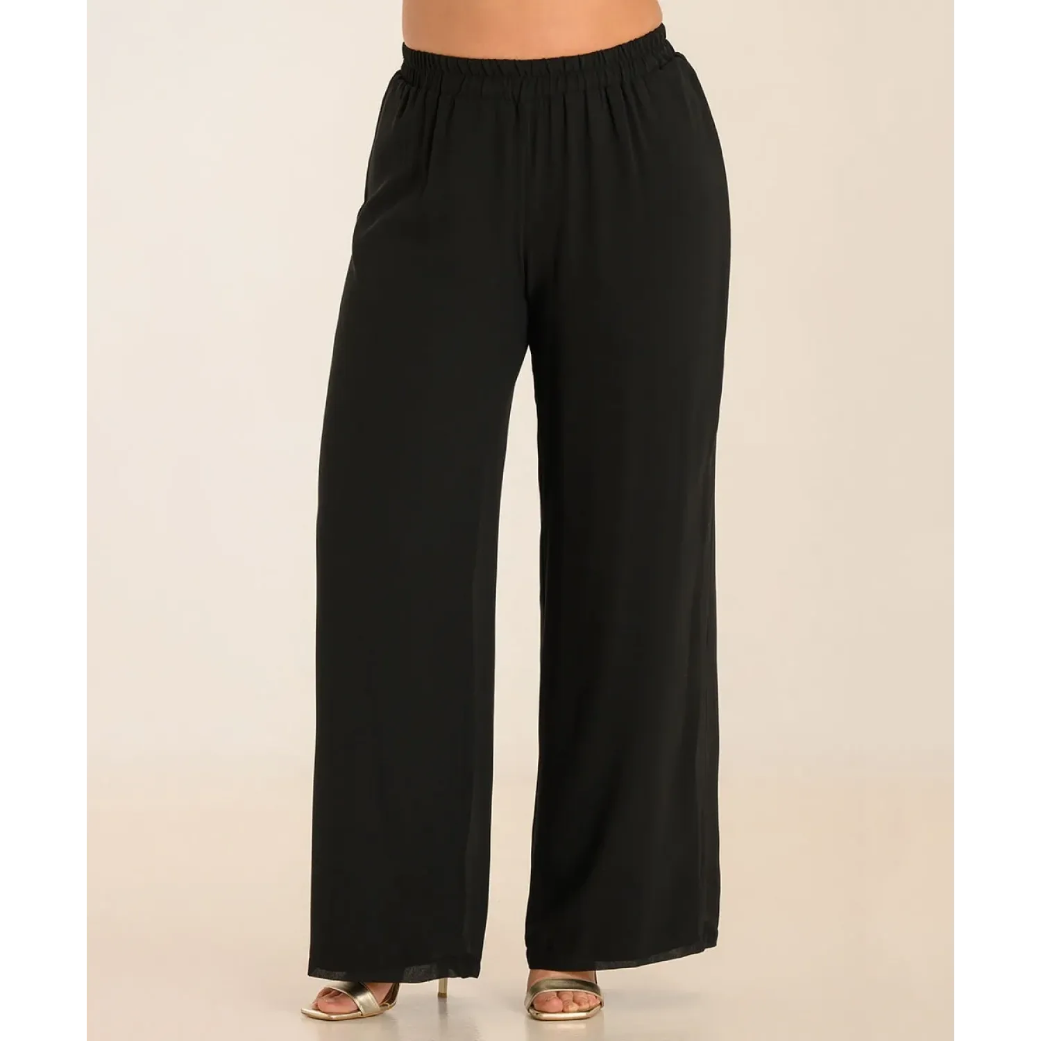 Plus Size Παντελόνα διπλή μουσελίνα μαύρο