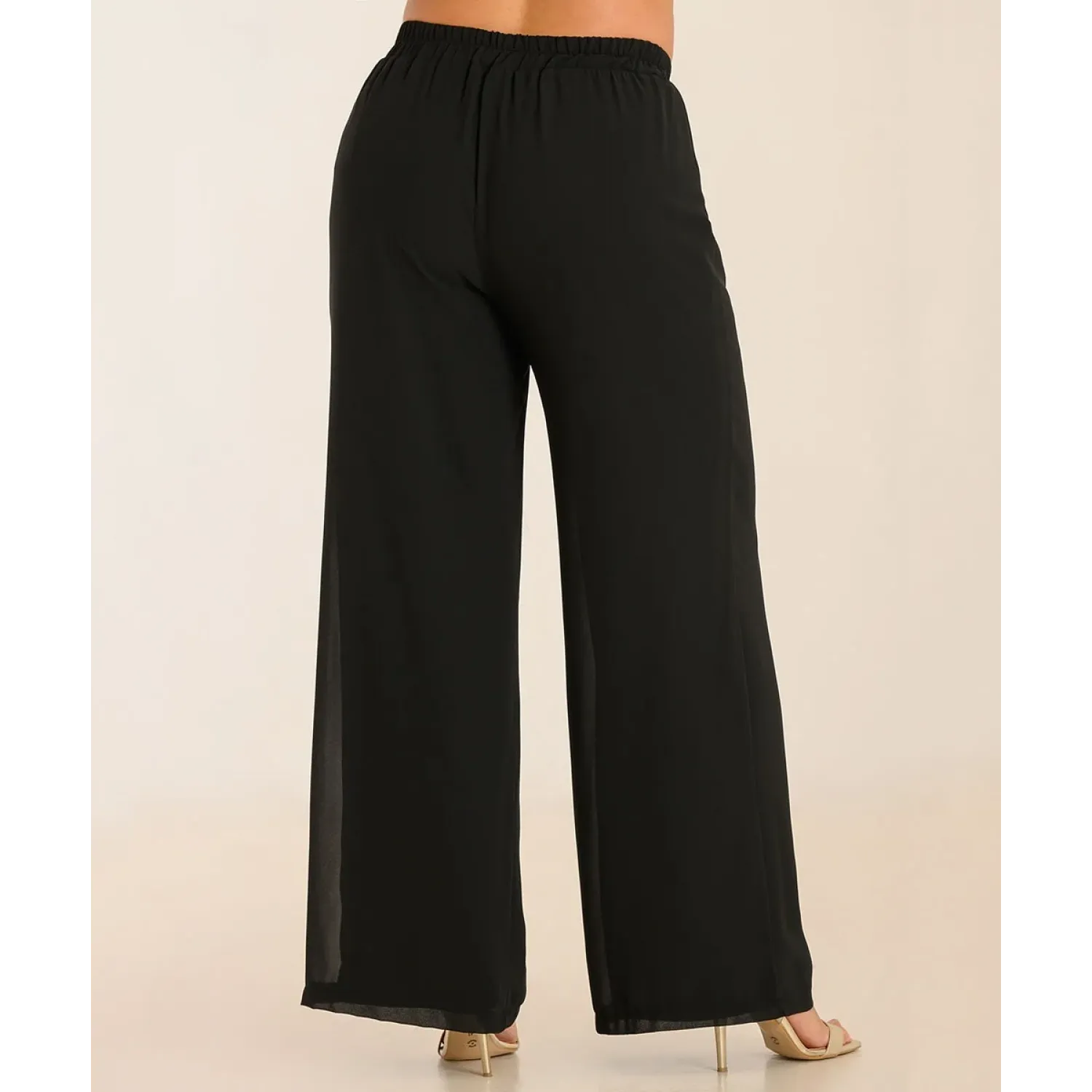 Plus Size Παντελόνα διπλή μουσελίνα μαύρο