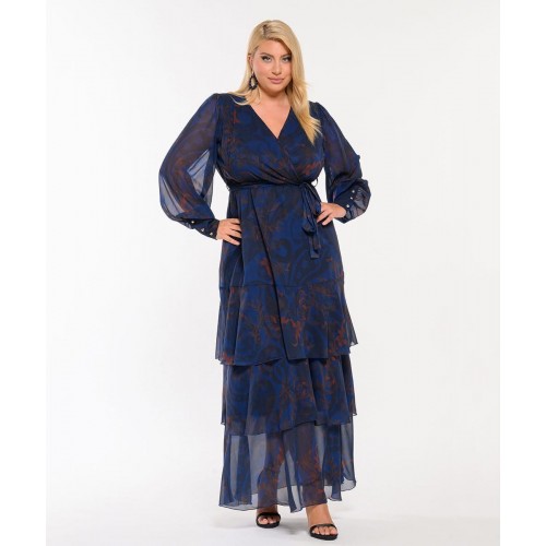 Plus Size Μάξι Φόρεμα Κρουαζέ Με Βολάν Μπλε Εκάι