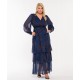 Plus Size Μάξι Φόρεμα Κρουαζέ Με Βολάν Μπλε Εκάι