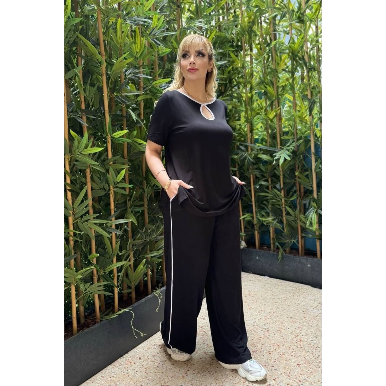 Plus Size Σετ Varga Μαύρο Εκρού