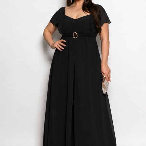 Plus Size Φόρμα Ολόσωμη Με Πέπλο Μαύρο