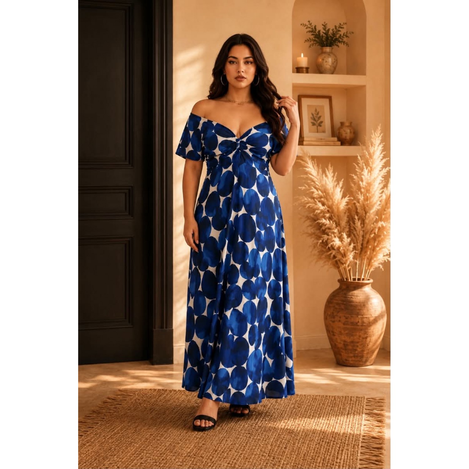 Plus Size Φόρεμα Grapefruit Μπλε Μαύρο