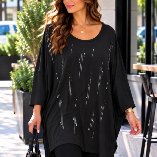 Plus Size Μπλούζα Υπερμέγεθος Μαύρο Strass