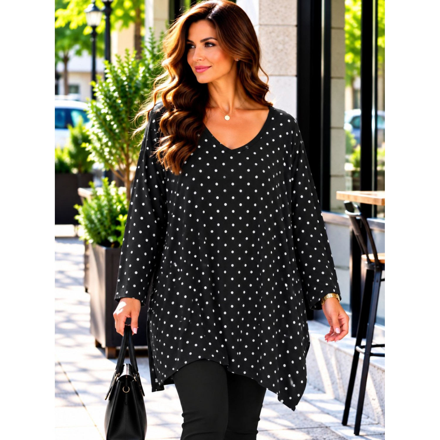 Plus Size Μπλούζα Υπερμέγεθος Μαύρο Πουά