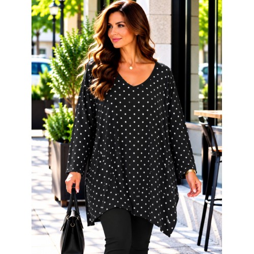 Plus Size Μπλούζα Υπερμέγεθος Μαύρο Πουά