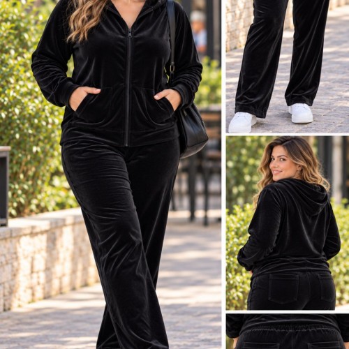 Plus Size Set Φόρμα Βελουτέ Μαύρο