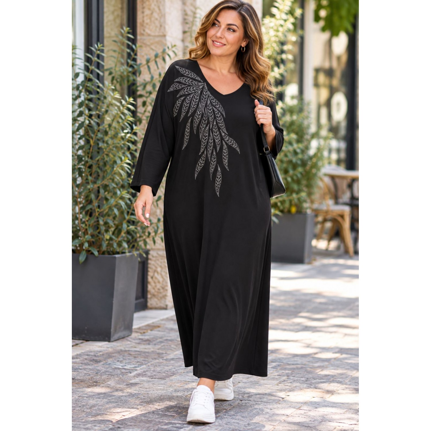 Plus Size Φόρεμα Ελαστικό Μαύρο Στράς