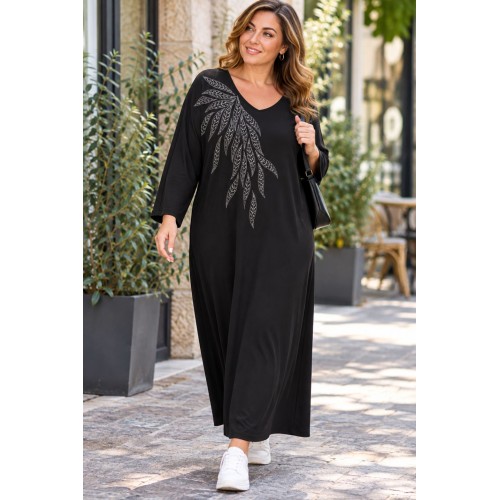 Plus Size Φόρεμα Ελαστικό Μαύρο Στράς