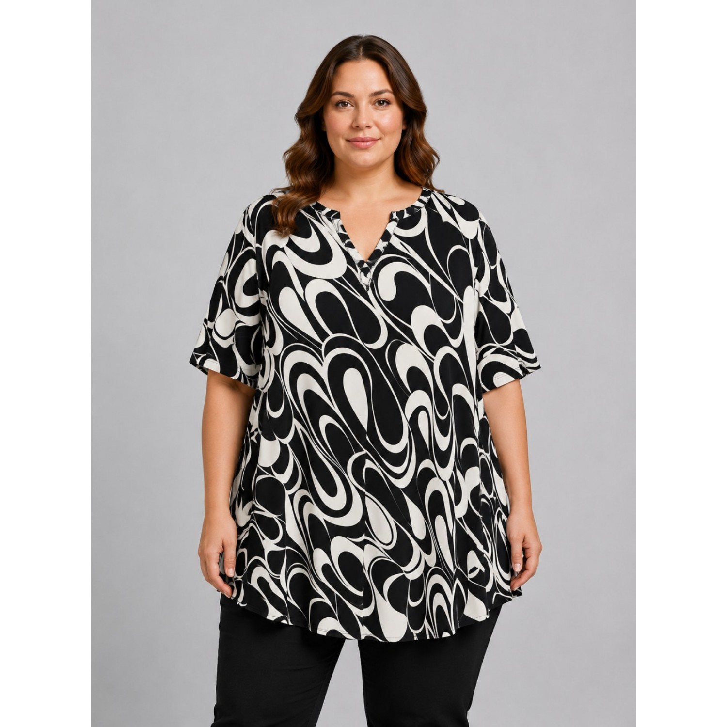 Plus Size Μπλούζα Ελαστική Μαύρο Άσπρο