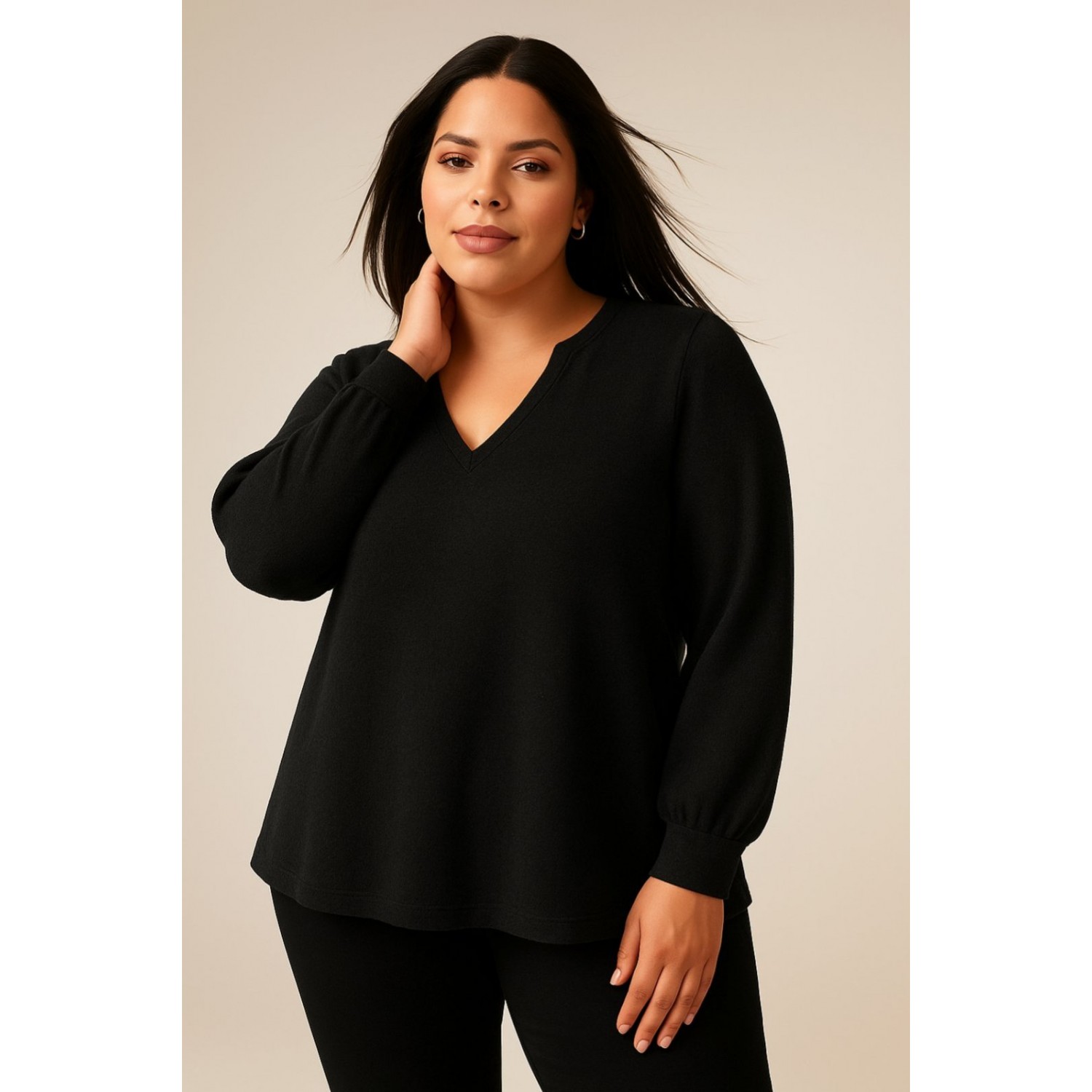 Plus Size Μπλούζα Basic Πλεκτή Μαύρο