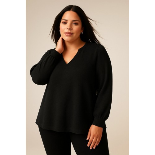 Plus Size Μπλούζα Basic Πλεκτή Μαύρο