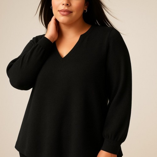 Plus Size Μπλούζα Basic Πλεκτή Μαύρο