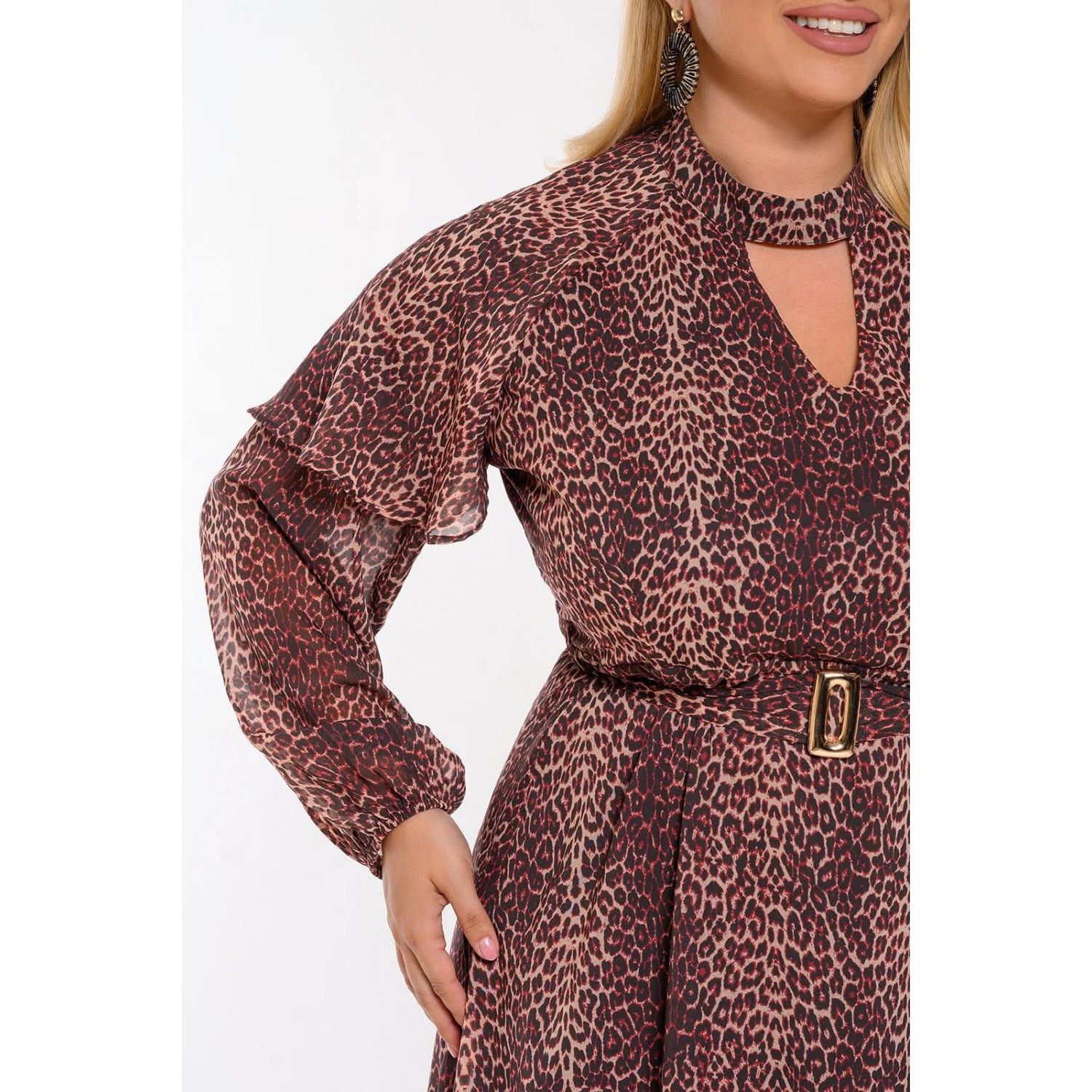 Plus Size Φόρεμα Μουσελίνα Animal Print