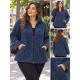 Plus Size Ζακέτα Bouclé με Φερμουάρ Μπλε Μαύρο