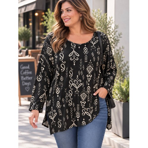Plus Size Μπλούζα Υπερμέγεθος Μαύρο Μπεζ