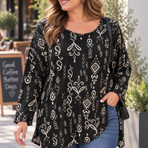 Plus Size Μπλούζα Υπερμέγεθος Μαύρο Μπεζ