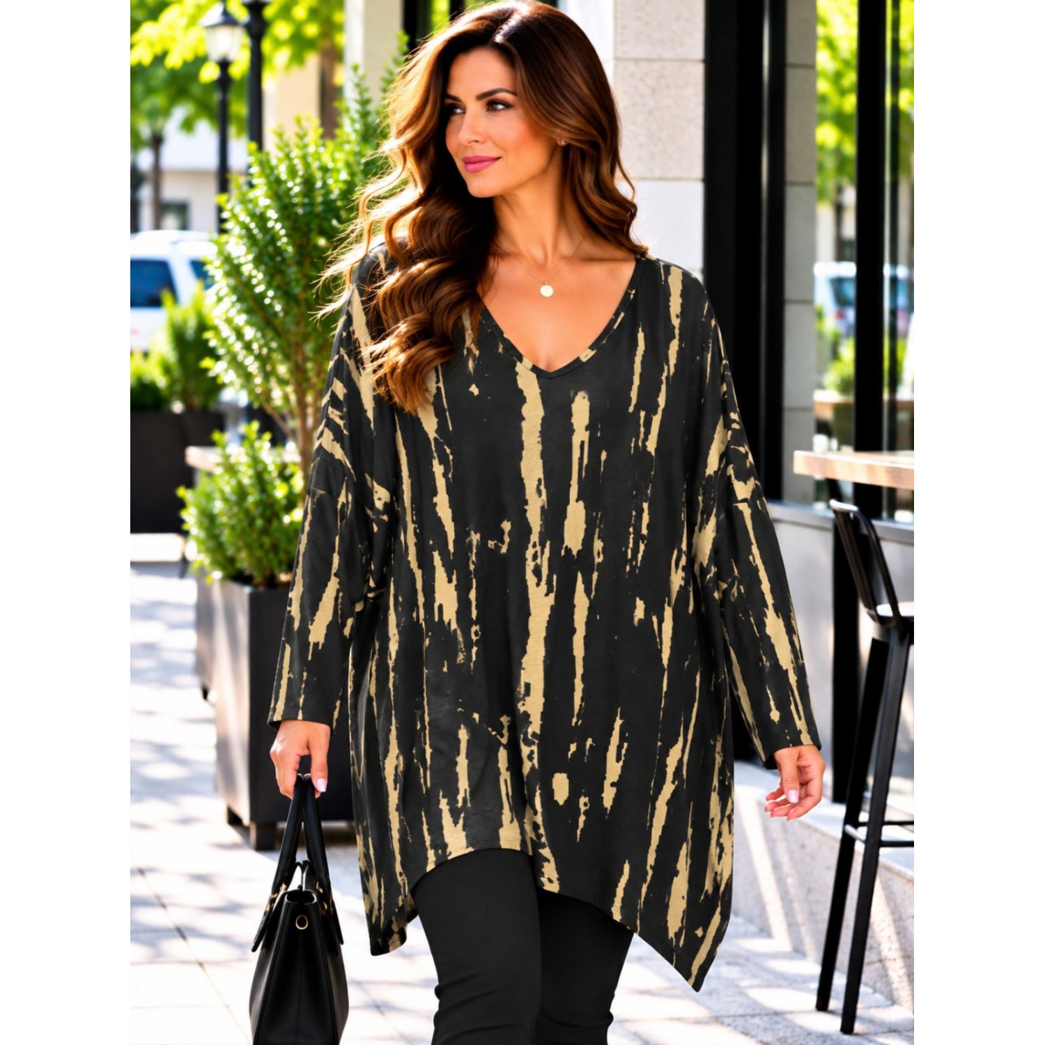 Plus Size Μπλούζα Υπερμέγεθος Μαύρο Camel