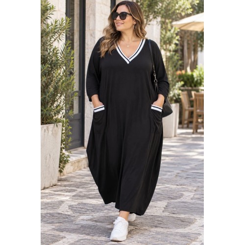 Plus Size Φόρεμα Ελαστικό Μαυρό