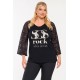 Plus Size Μπλούζα Με Δαντέλα Μαύρο